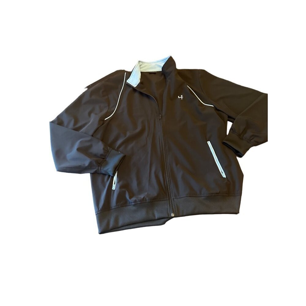 Short Par 4 Black Zip Front Golf Jacket Zip Close Pocket Windbreaker Size Large